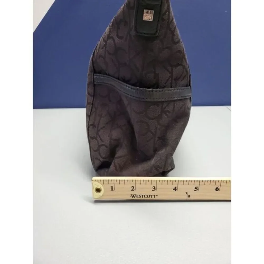Calvin Klein Hobo‎ Bag Womens Black Canvas Shoulder Strap Silver Hardware